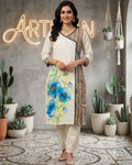 Floral Hand-Painted Cotton Kurti with Pure Ajrakh Panel