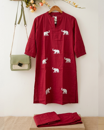 Elephant Embroidered Kurta Set