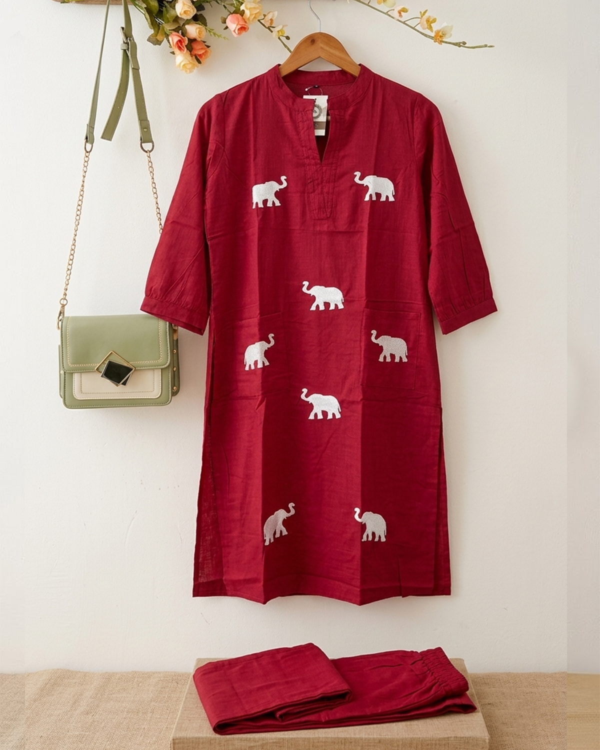 Elephant Embroidered Kurta Set