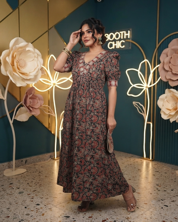 Pure Ajrakh Cotton Handcrafted Festive Gown