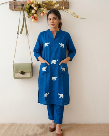 Elephant Embroidered Kurta Set