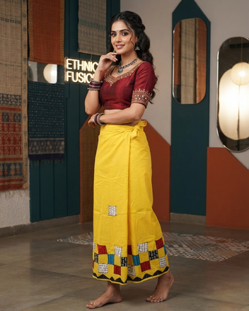 Cotton Wrap Skirt with Applique & Patchwork