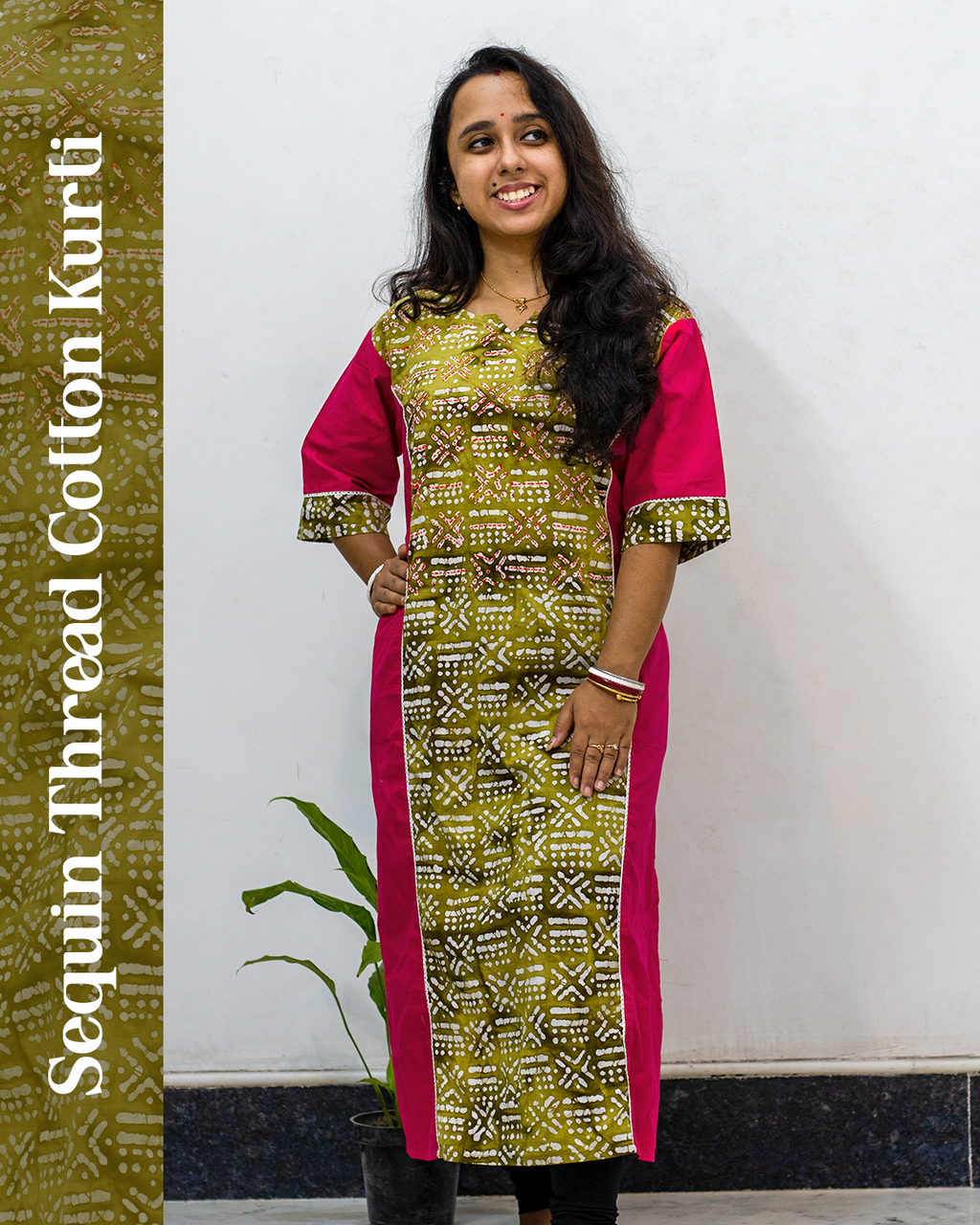 Sequin Thread Cotton Kurti