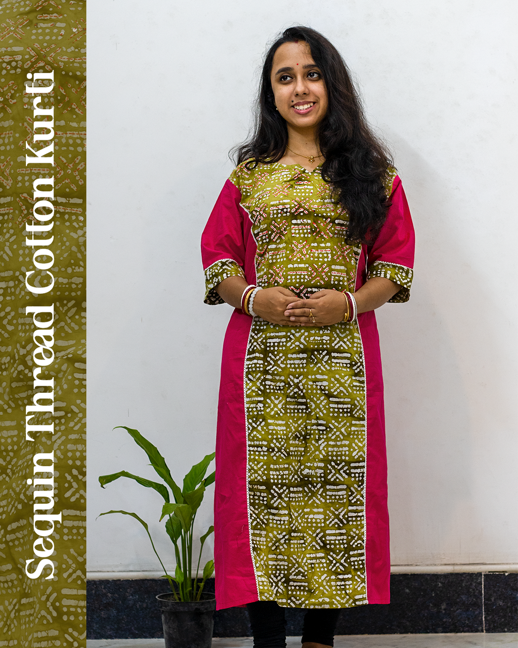 Sequin Thread Cotton Kurti