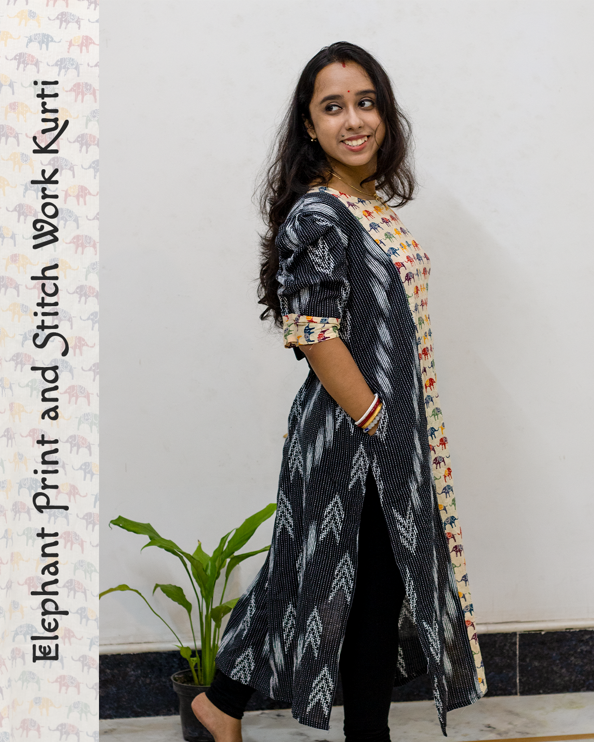Elephant Print and Stitch Work Cotton Kurti