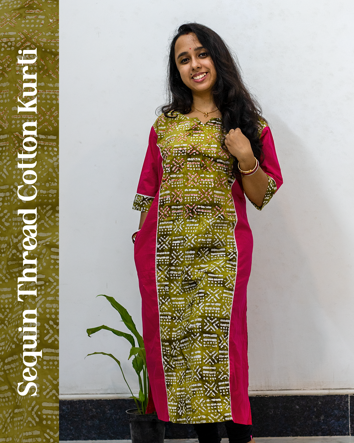 Sequin Thread Cotton Kurti