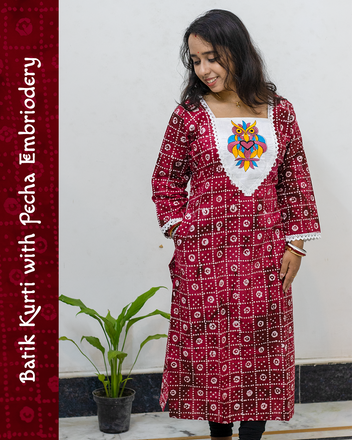 Batik Kurti with Pecha Embroidery