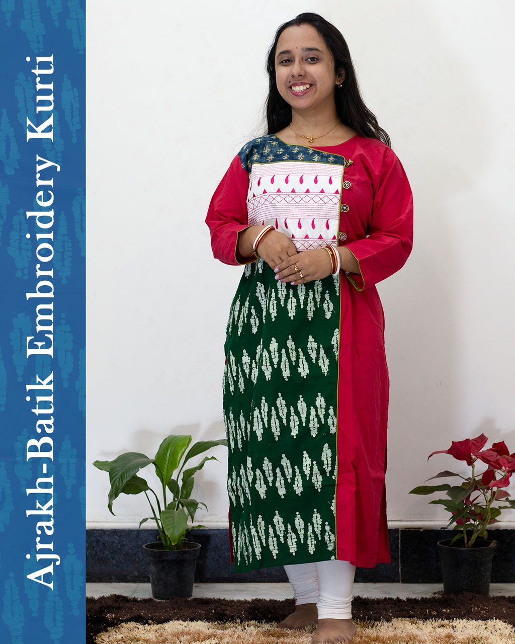 Ajrakh Batik Embroidery Kurti