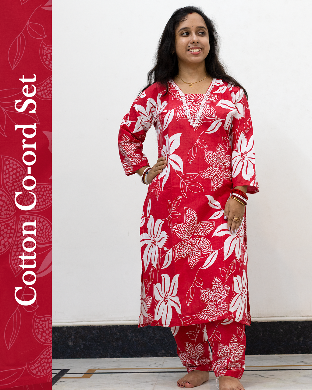 V Neck Cotton Co-Ord Set