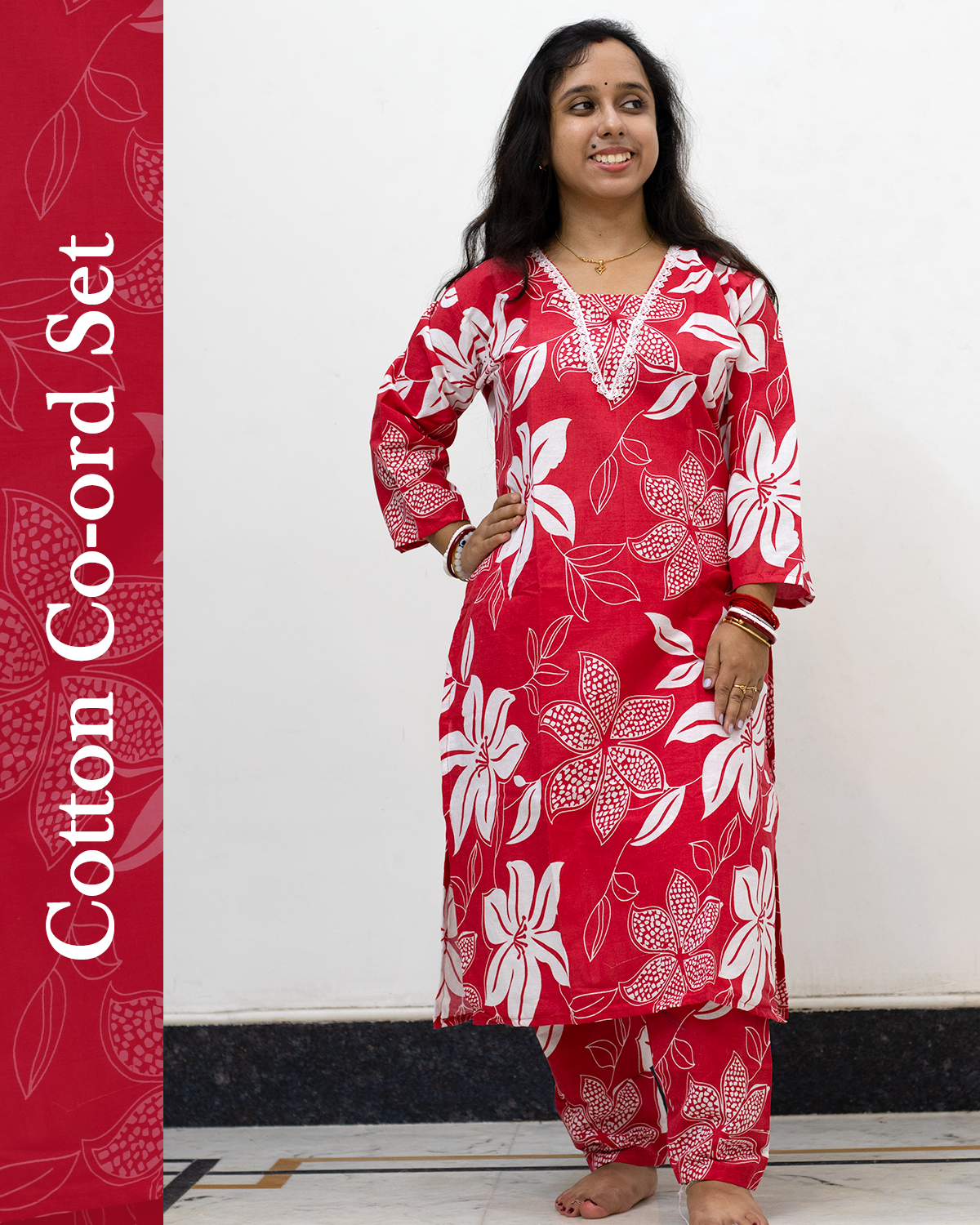 V Neck Cotton Co-Ord Set