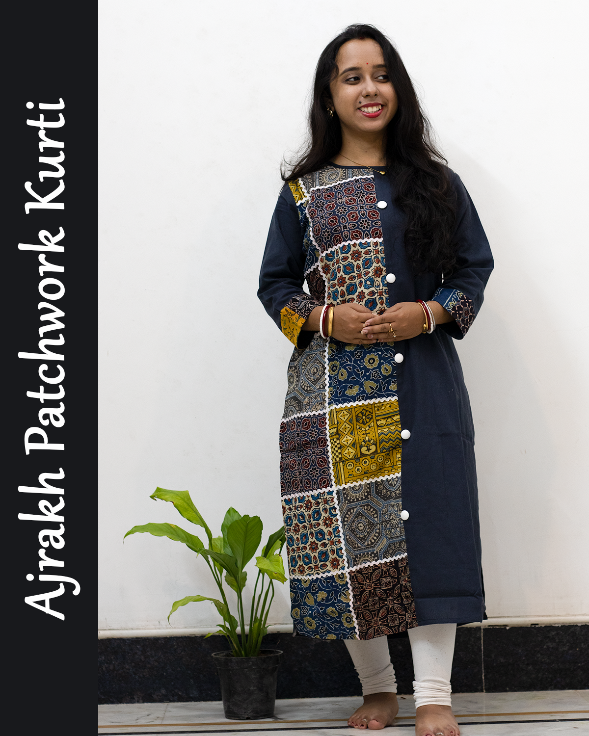 Ajrakh Patch with Lace Work Kurti
