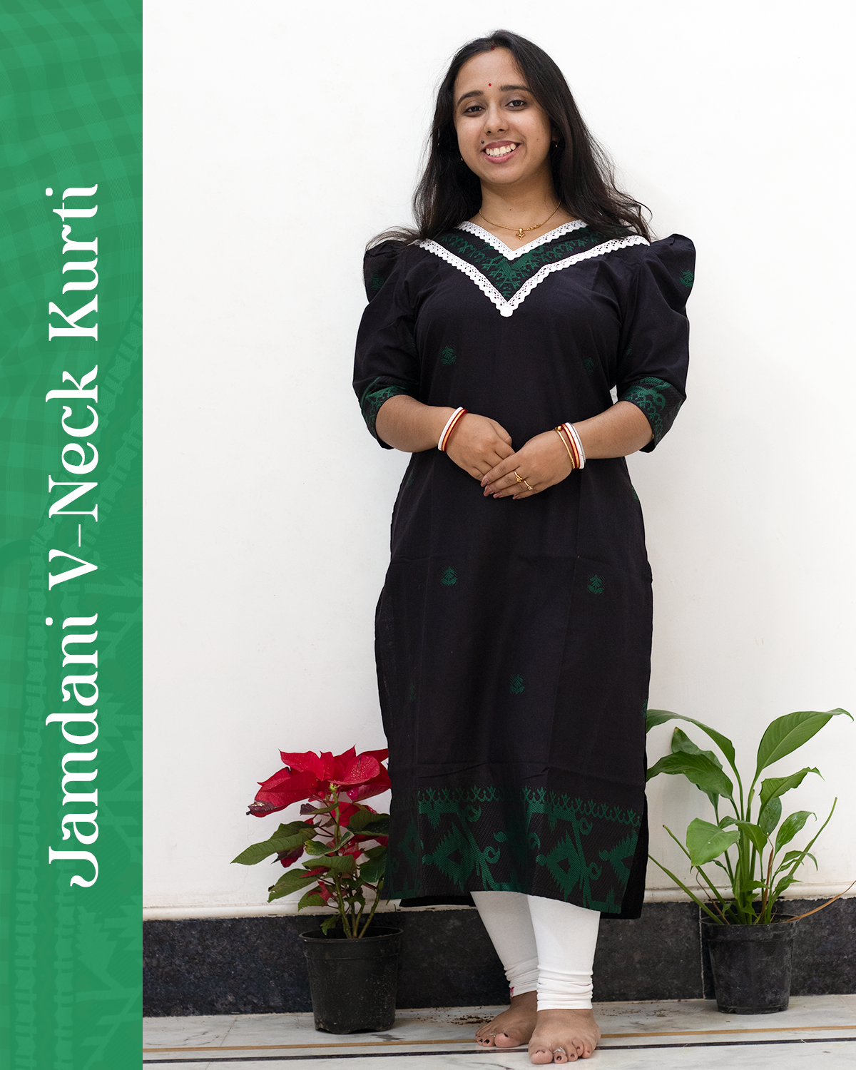 Jamdani V-Neck Kurti