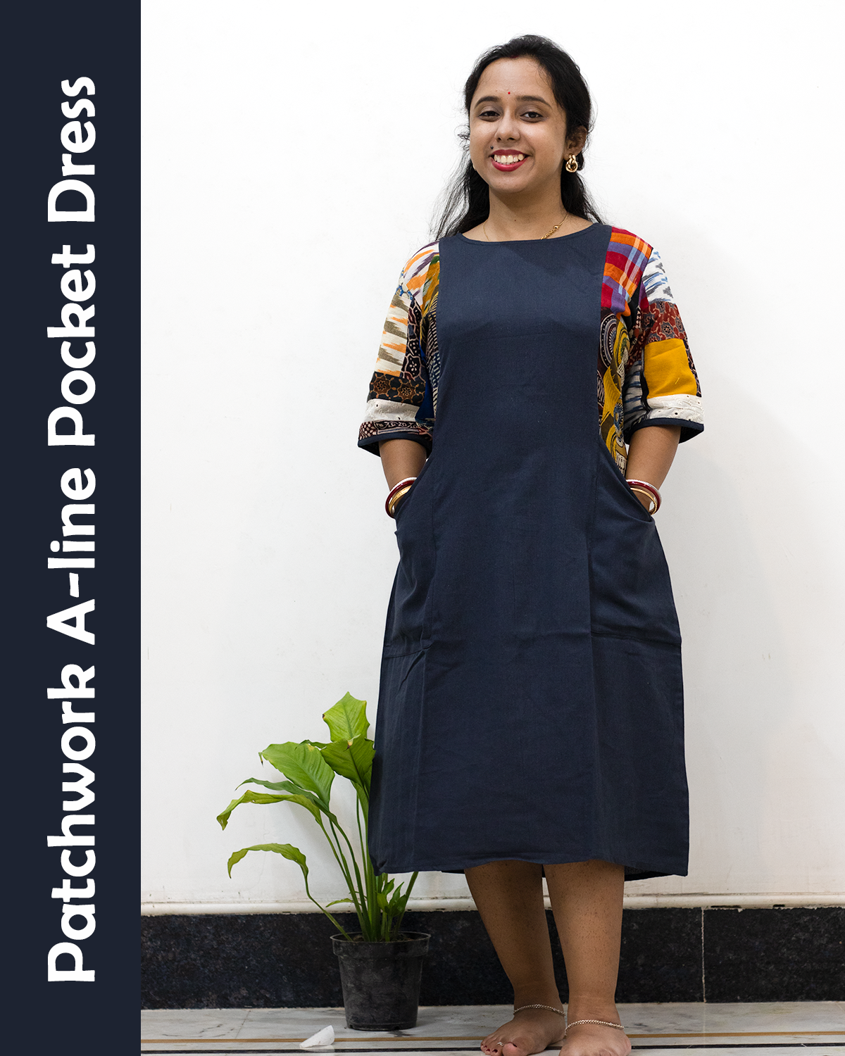 Patchwork A-Line Pocket Dress SutiSaaj Patchwork A-Line Pocket Dress SutiSaaj