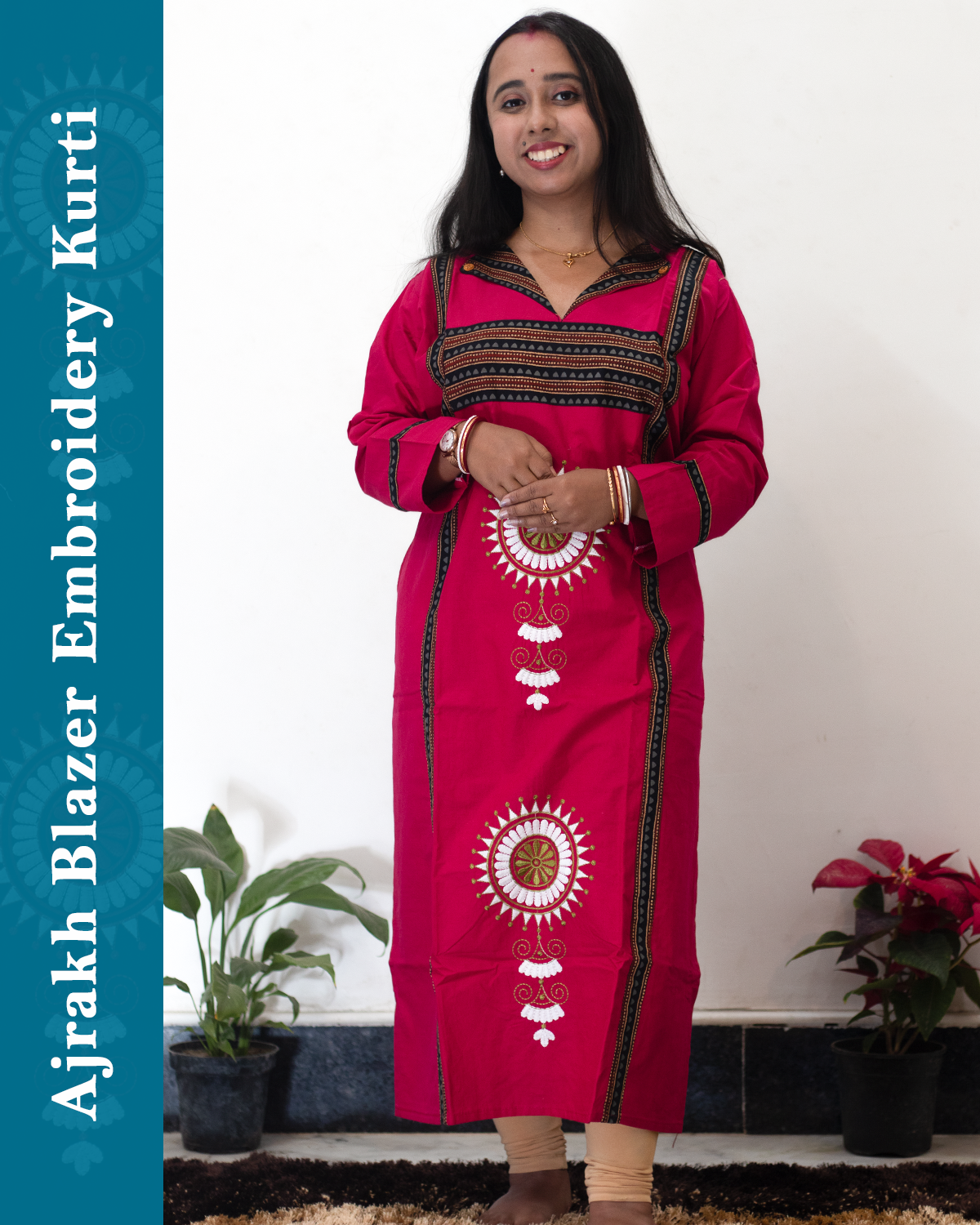 Ajrakh Blazer Embroidered Kurti