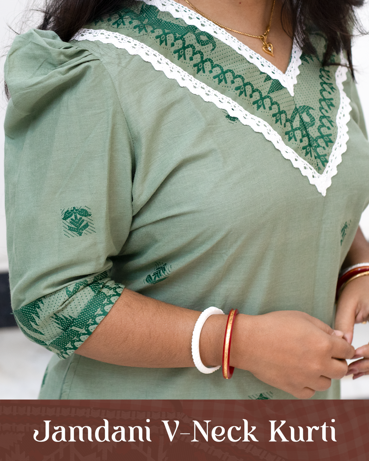 Jamdani V-Neck Kurti