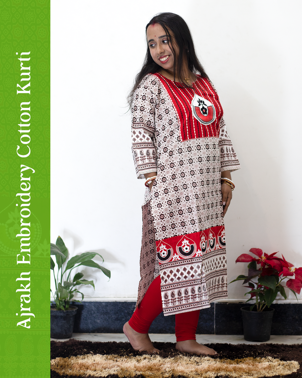 Ajrakh Emboidery Cotton Kurti