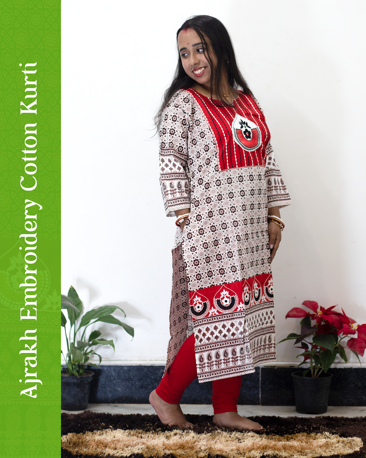 Ajrakh Emboidery Cotton Kurti