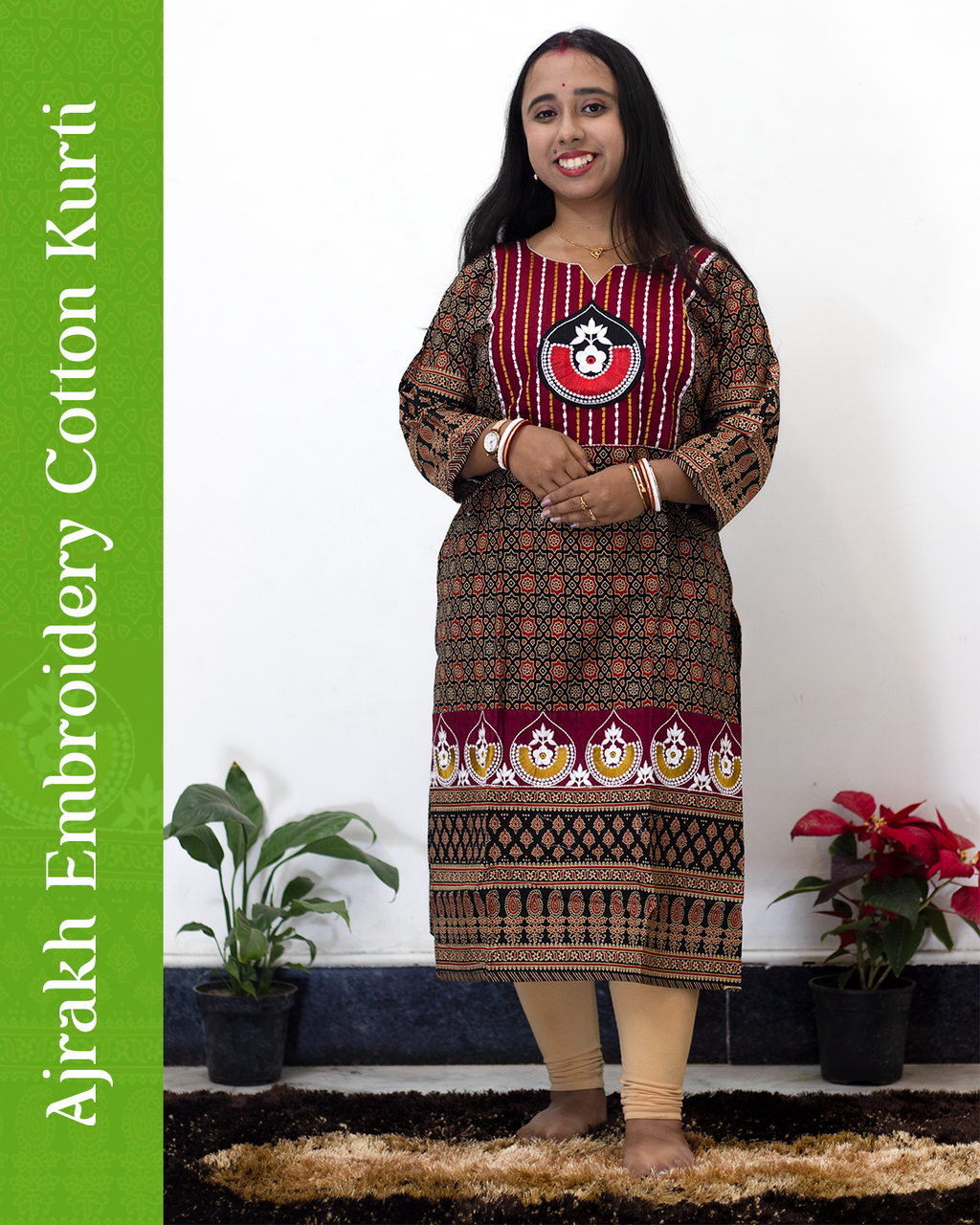 Ajrakh Emboidery Cotton Kurti