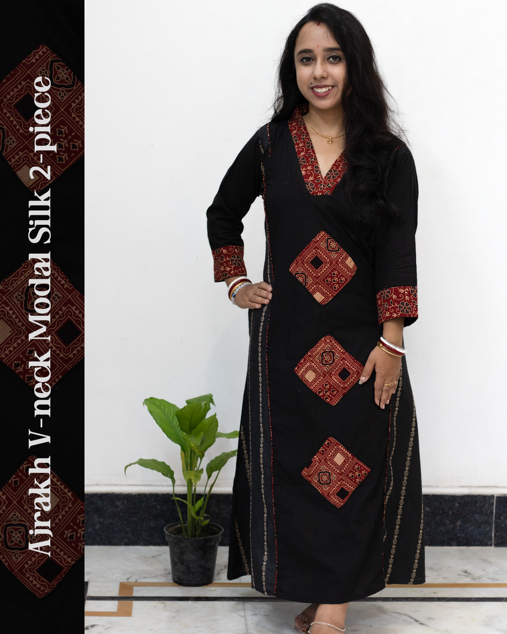 Ajrakh V-Neck Modal Silk 2-Piece