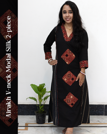 Ajrakh V-Neck Modal Silk 2-Piece