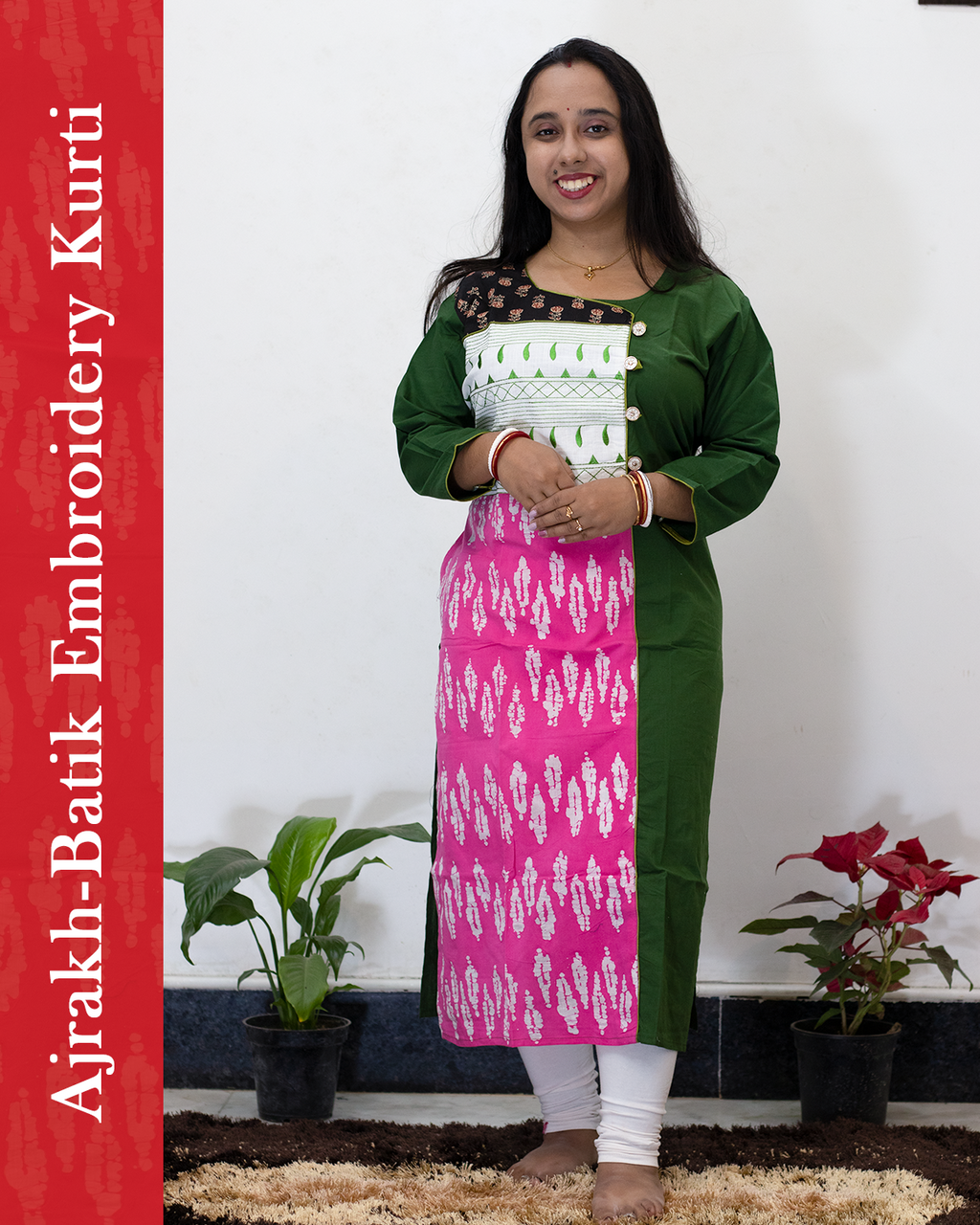 Ajrakh Batik Embroidery Kurti