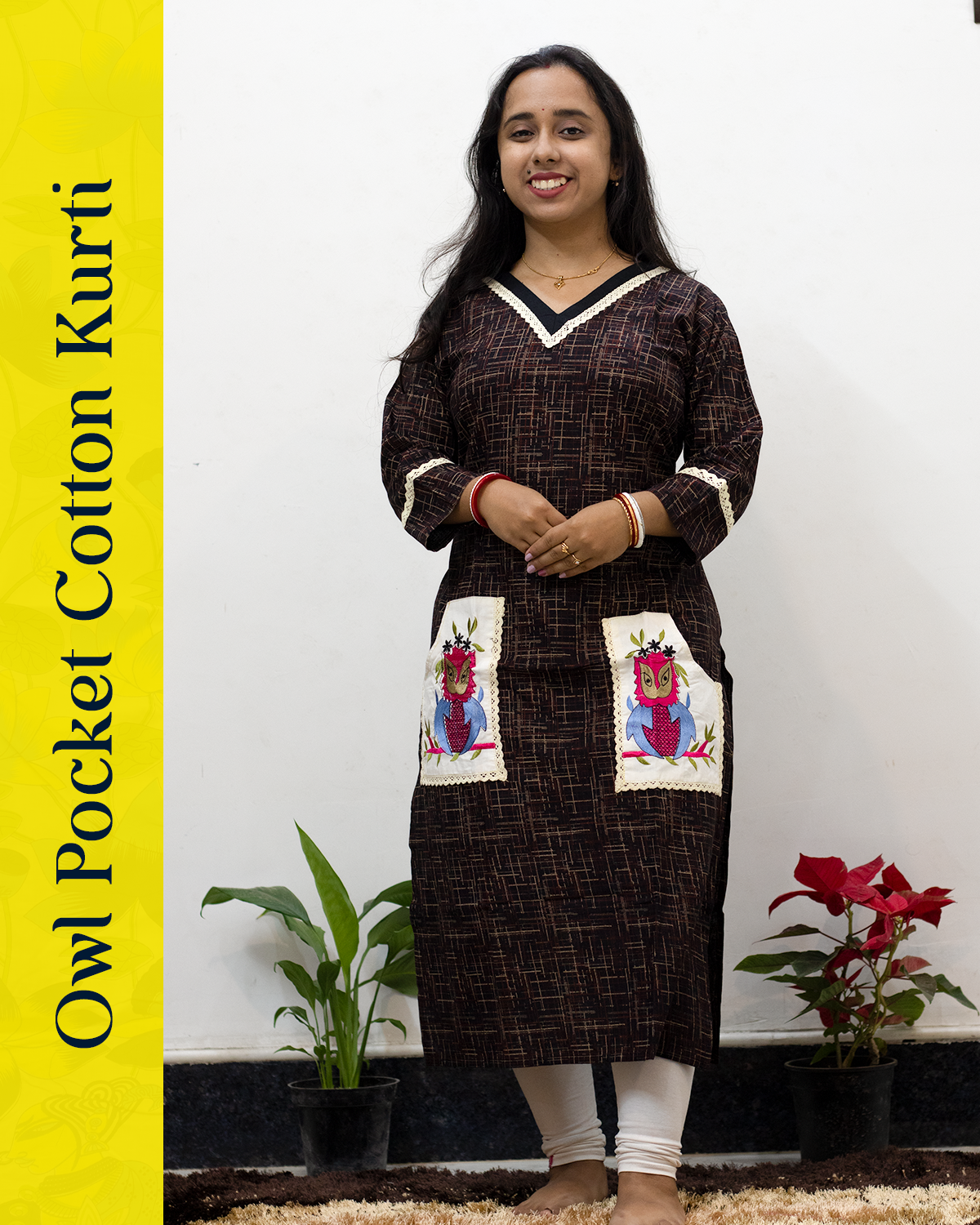 Owl Pocket Cotton Kurti