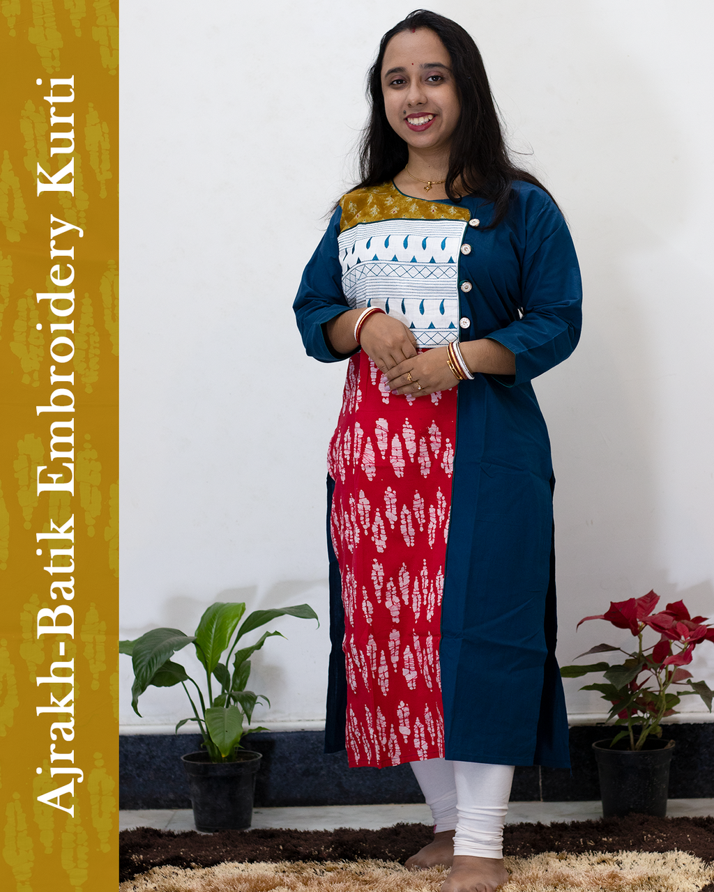 Ajrakh Batik Embroidery Kurti