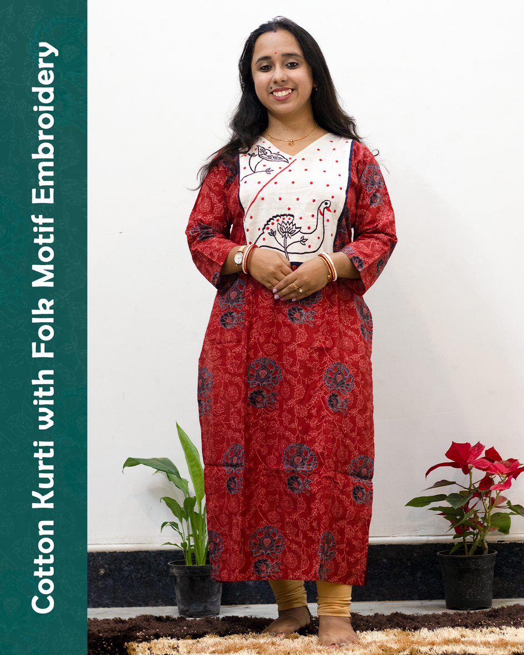 Folk Motif Embroidered Cotton Kurti