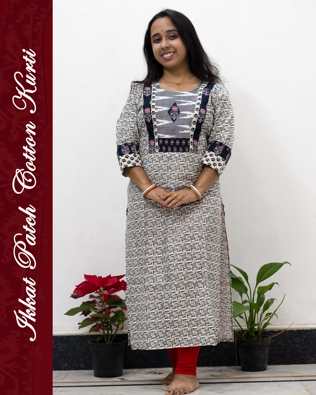 Ikkat Patch Cotton Kurti
