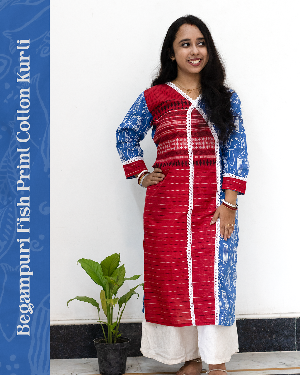 Begampuri Fish Print Cotton Kurti
