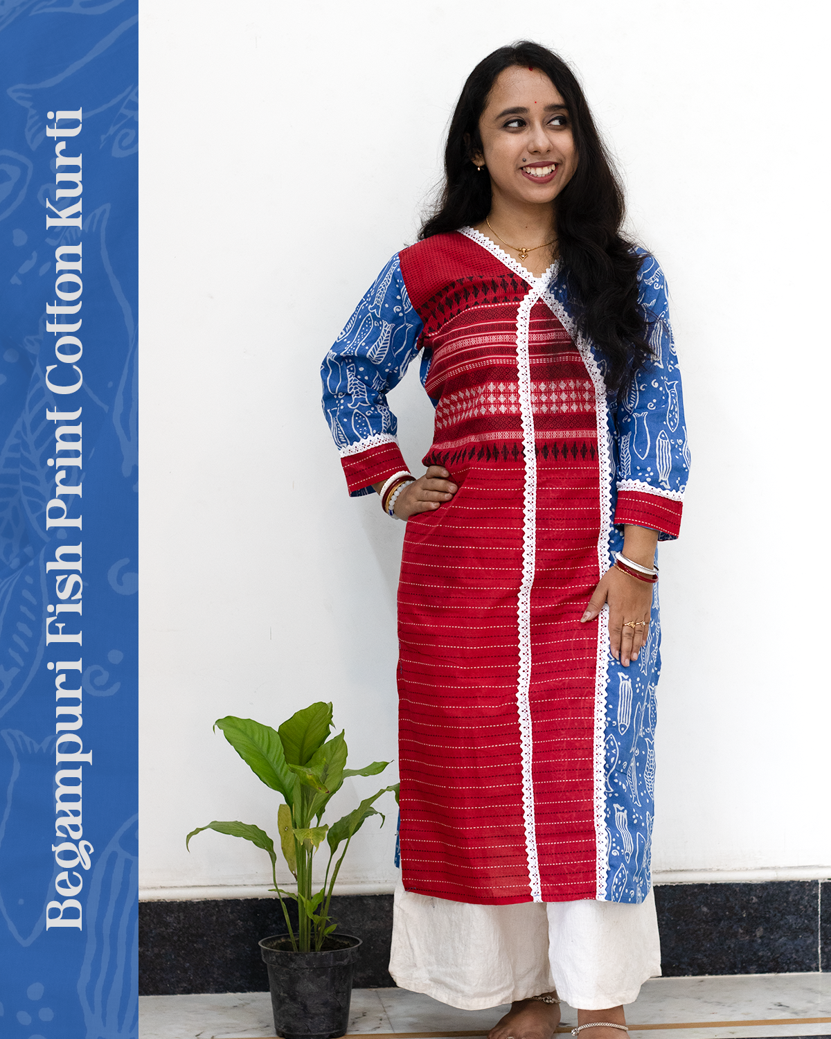Begampuri Fish Print Cotton Kurti