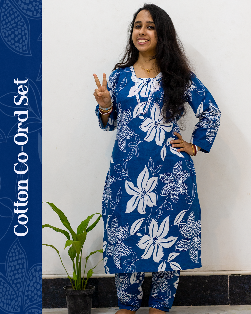 V Neck Cotton Co-Ord Set