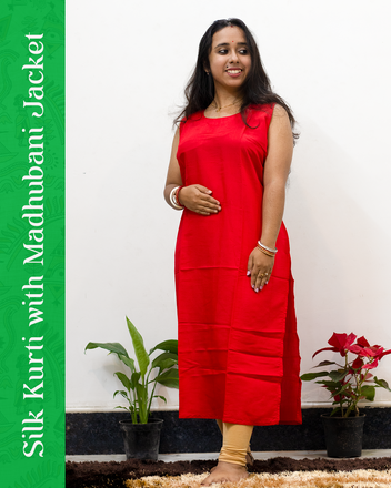 Silk Kurti with Madhubani Jacket