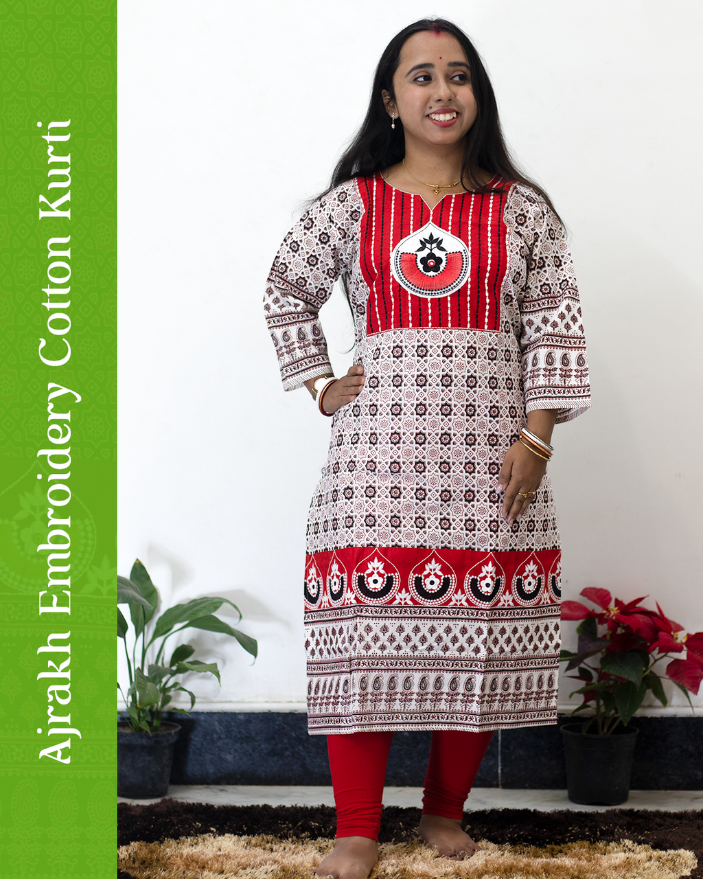 Ajrakh Emboidery Cotton Kurti