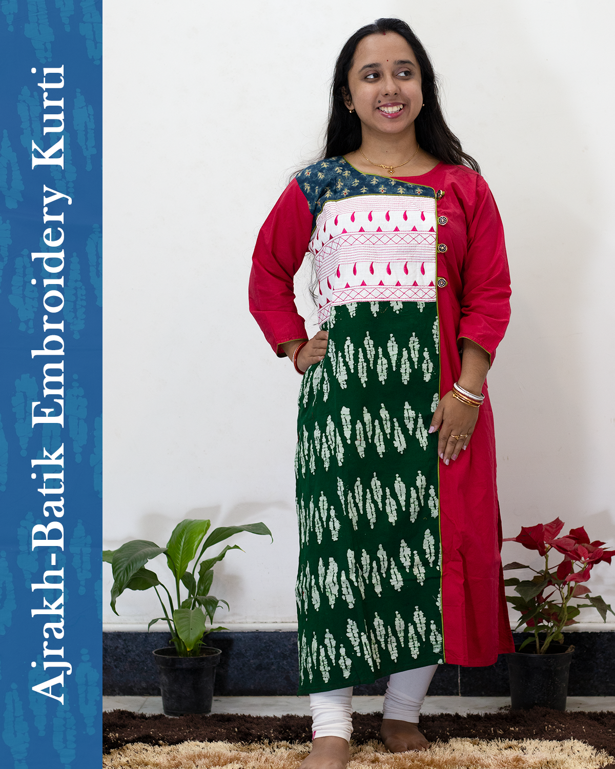 Ajrakh Batik Embroidery Kurti