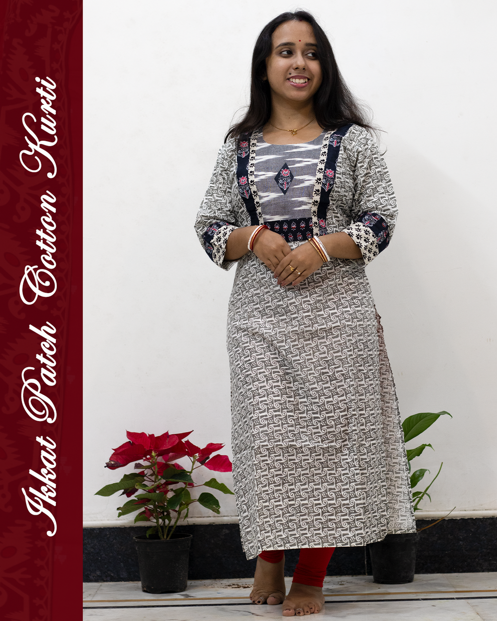 Ikkat Patch Cotton Kurti