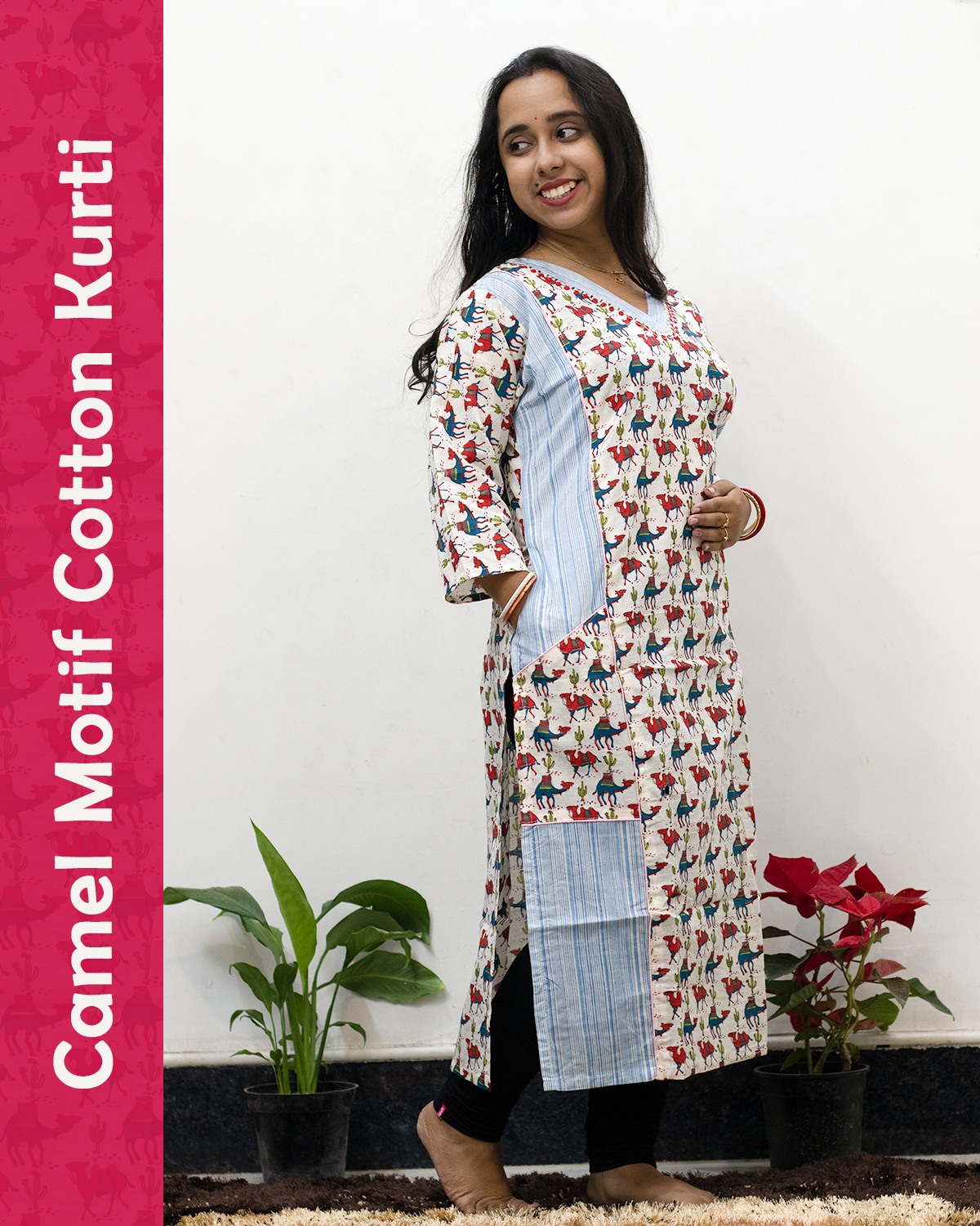 Jaipuri Camel Motif Cotton Kurti