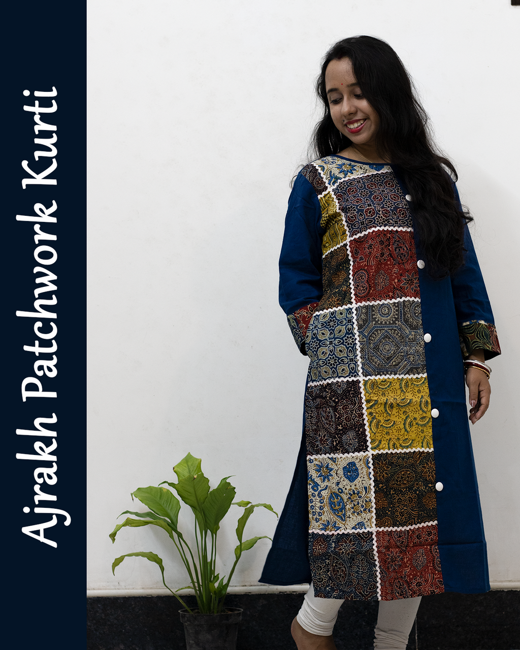 Ajrakh Patch with Lace Work Kurti