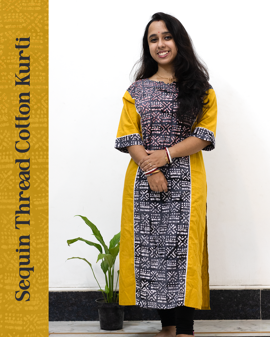 Sequin Thread Cotton Kurti