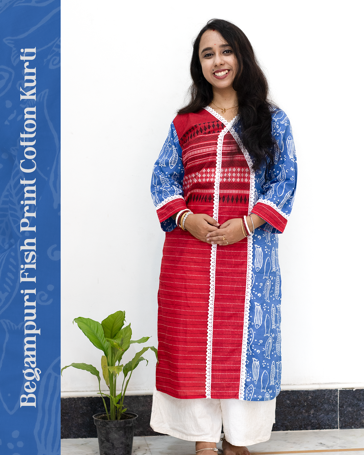 Begampuri Fish Print Cotton Kurti