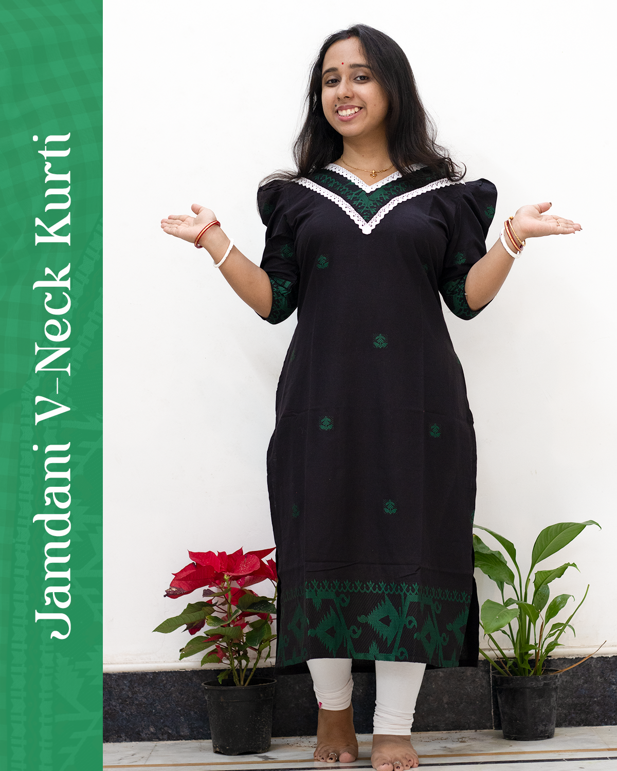 Jamdani V-Neck Kurti