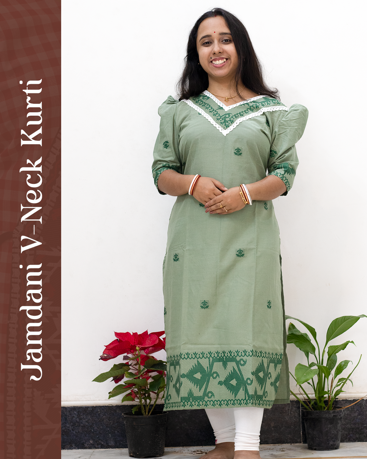 Jamdani V-Neck Kurti