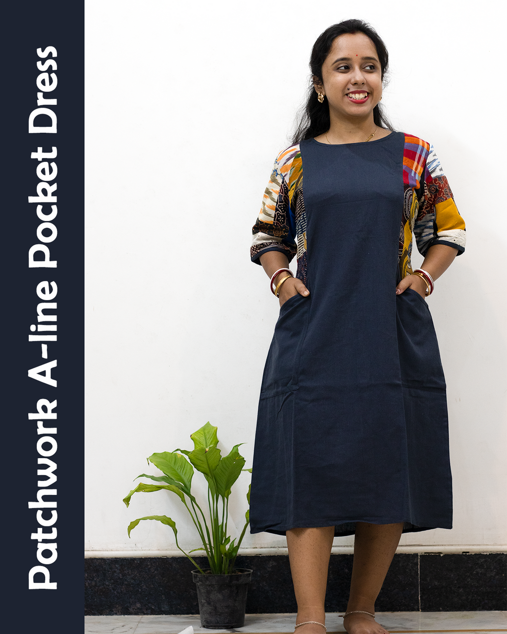 Patchwork A-Line Pocket Dress