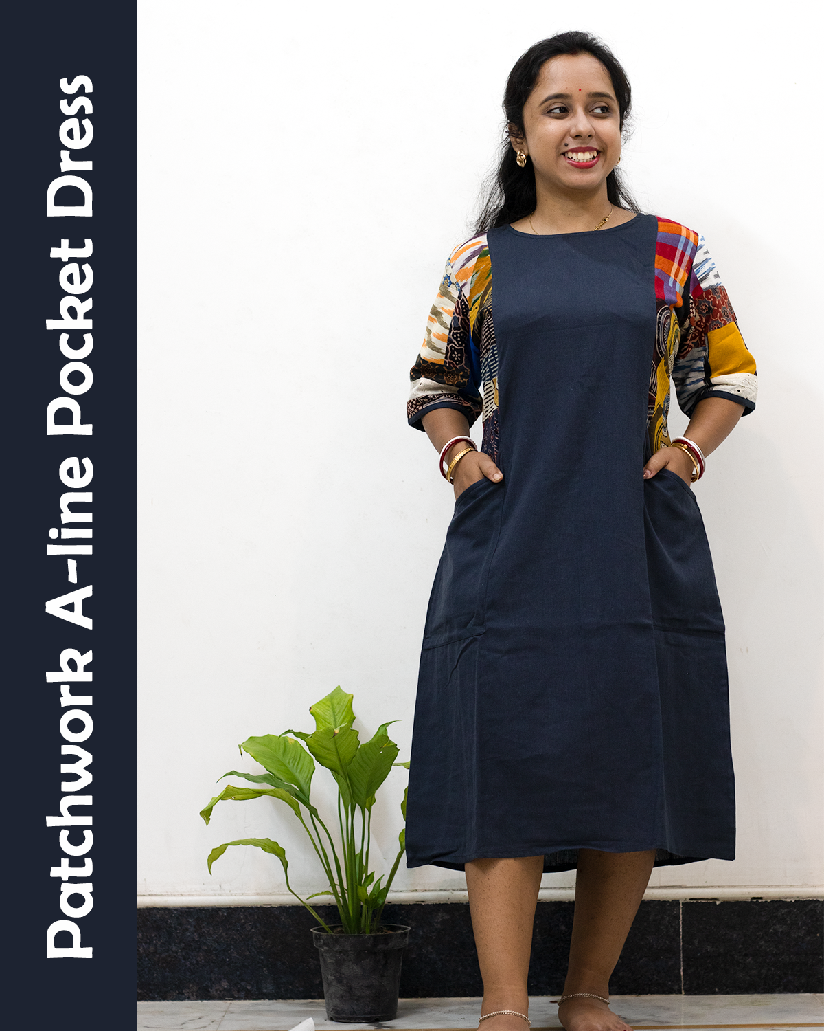 Patchwork A-Line Pocket Dress