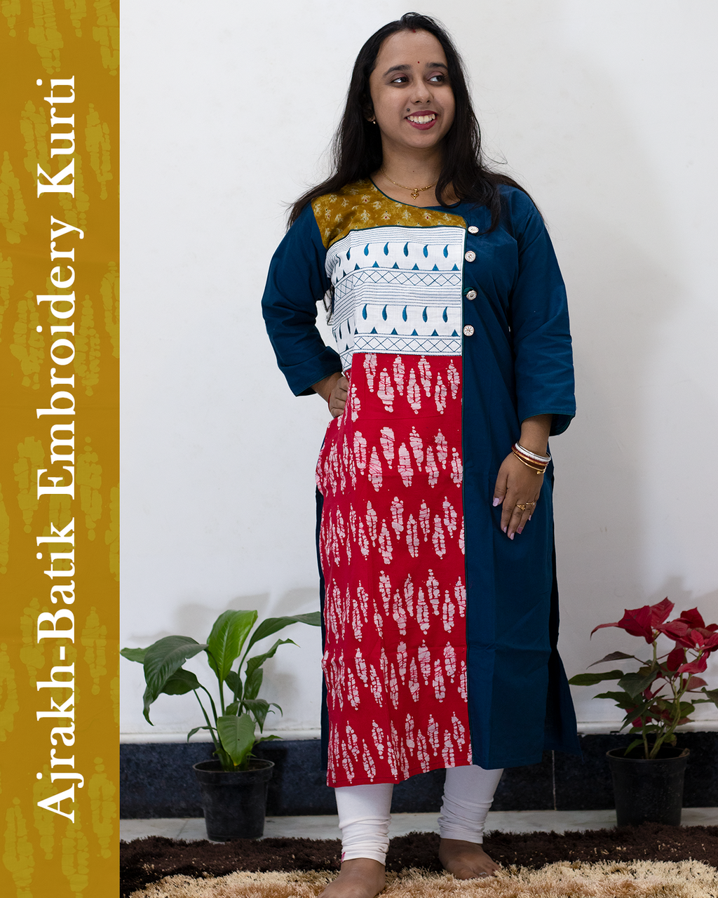 Ajrakh Batik Embroidery Kurti