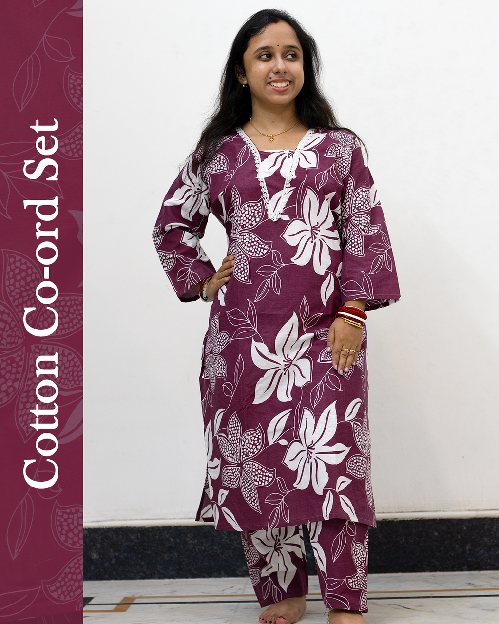 V Neck Cotton Co-Ord Set