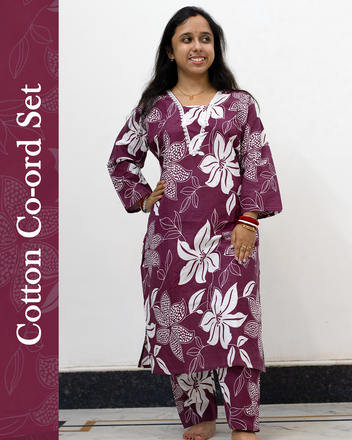 V Neck Cotton Co-Ord Set