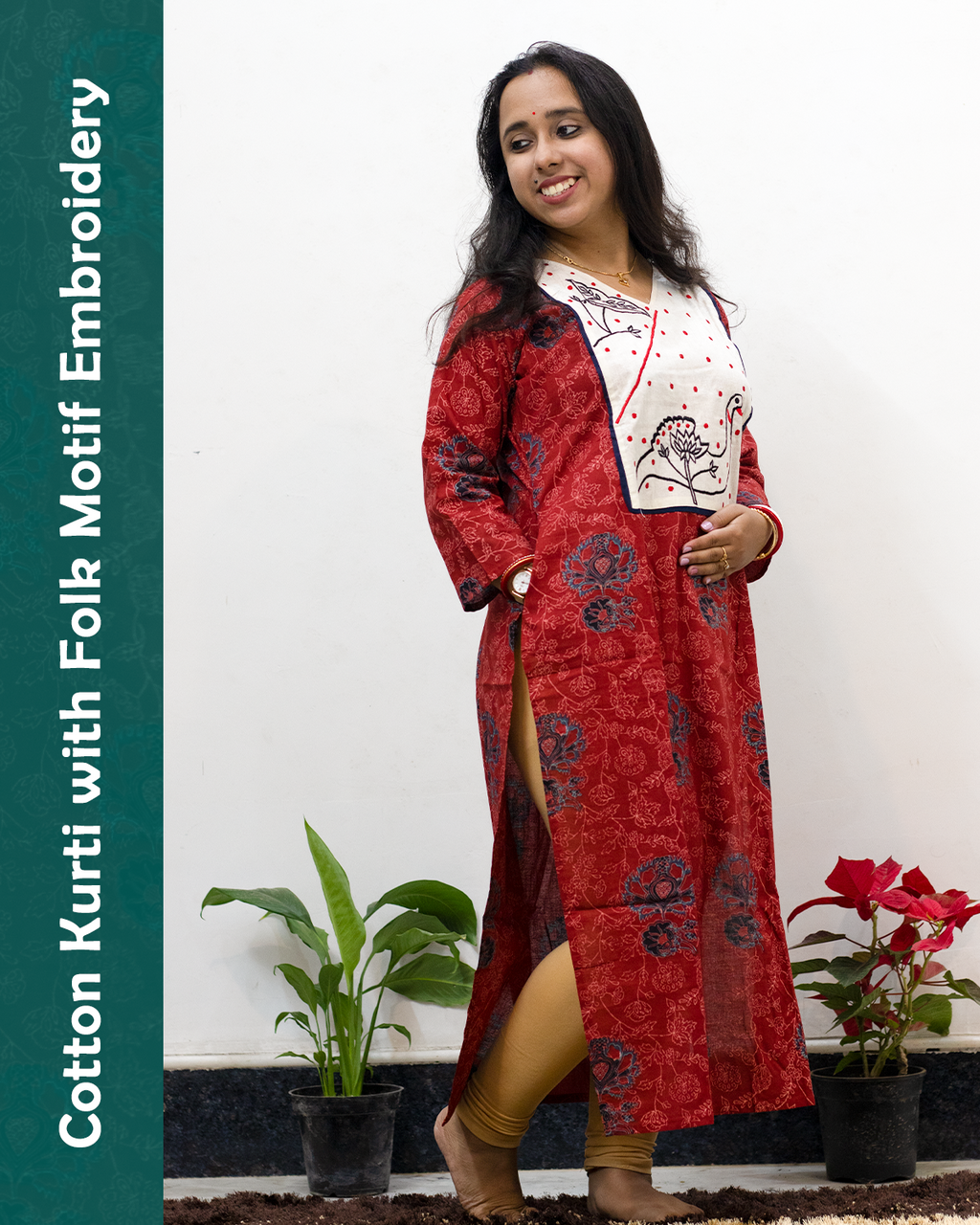 Folk Motif Embroidered Cotton Kurti