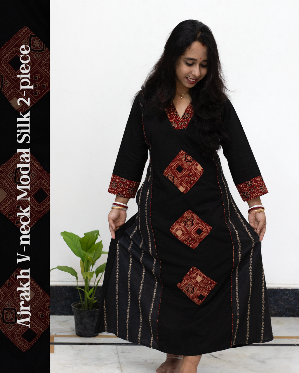 Ajrakh V-Neck Modal Silk 2-Piece