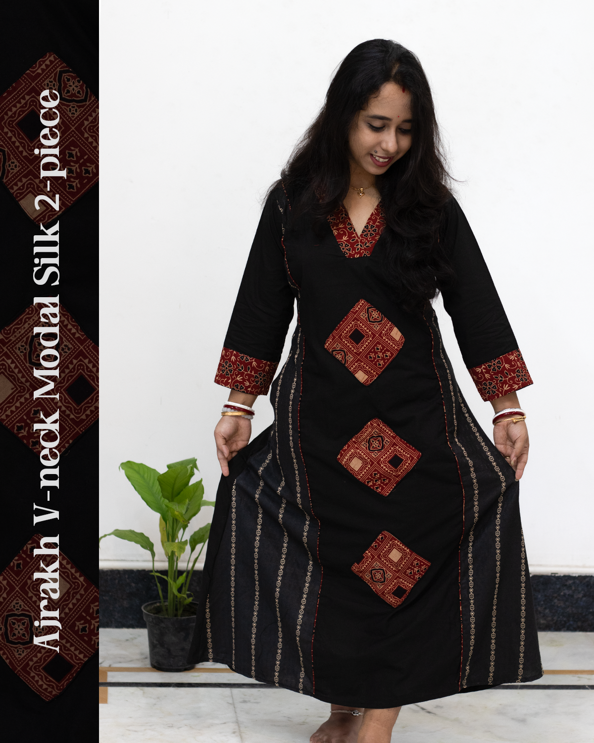 Ajrakh V-Neck Modal Silk 2-Piece